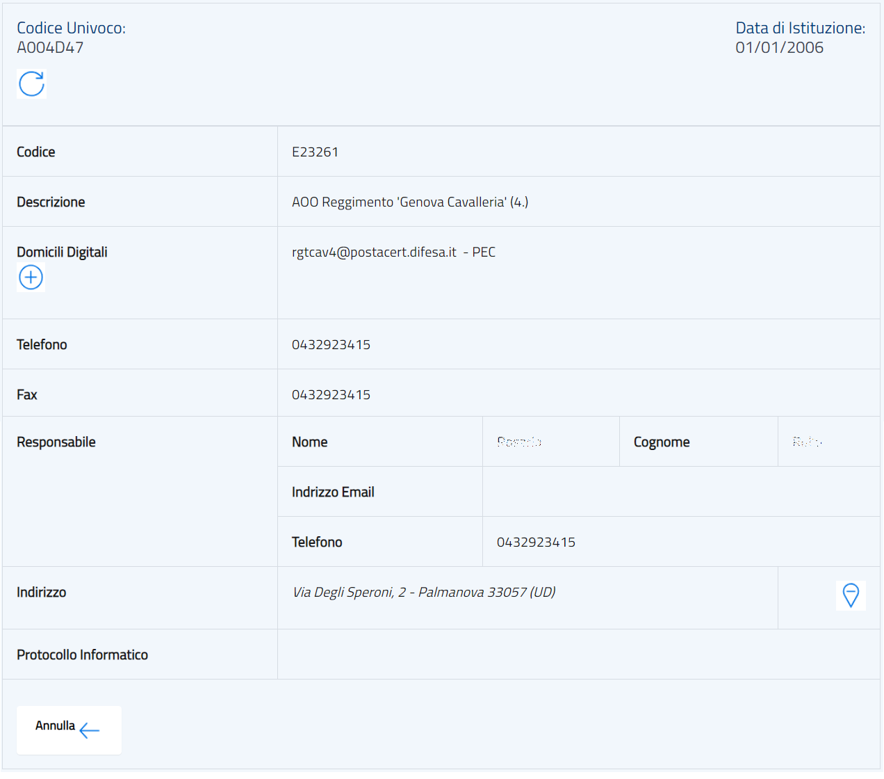 Pagina Dettaglio AOO